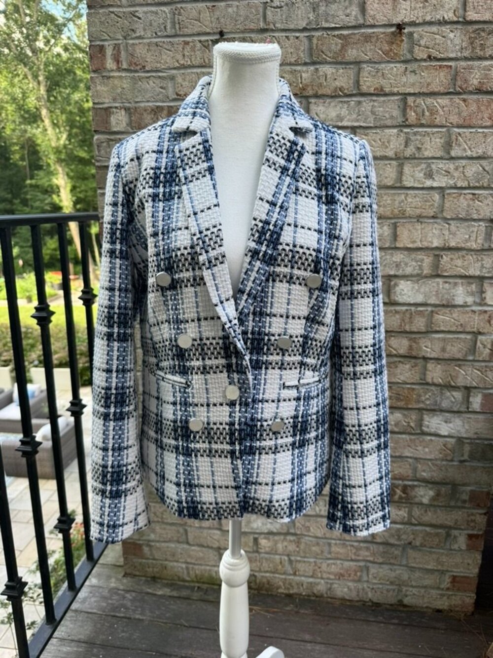 Ecru Women's Blue Plaid Suit Jacket